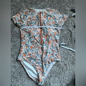 Cupshe Floral One Piece Swimsuit - Orange and Green